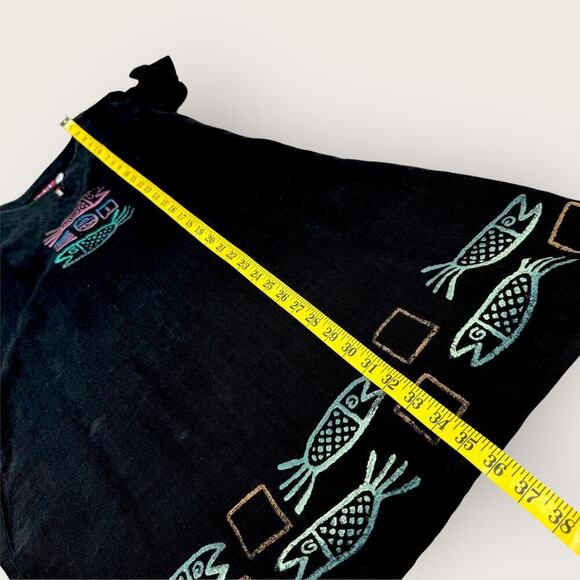 Blue Cactus Vintage 100% Linen Short Sleeve Hand Paint Shift Dress Size PS Black - Picture 13 of 15